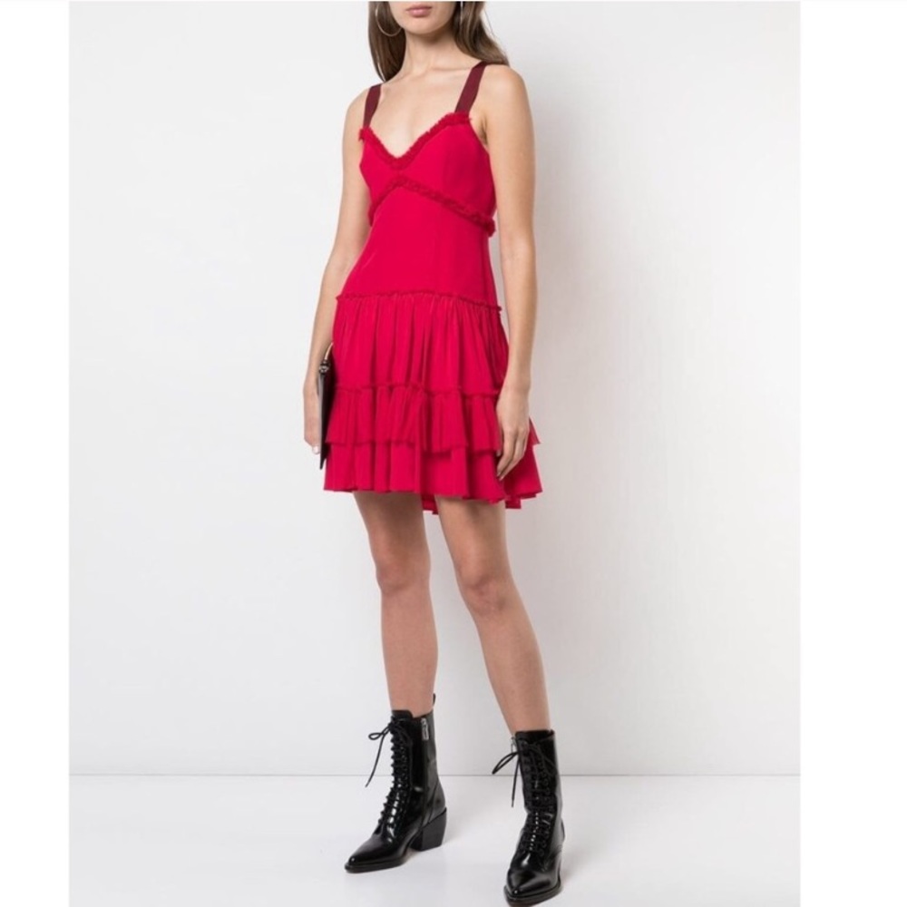 Cinq à Sept Red Livia Tiered Ruffle Mini Dress